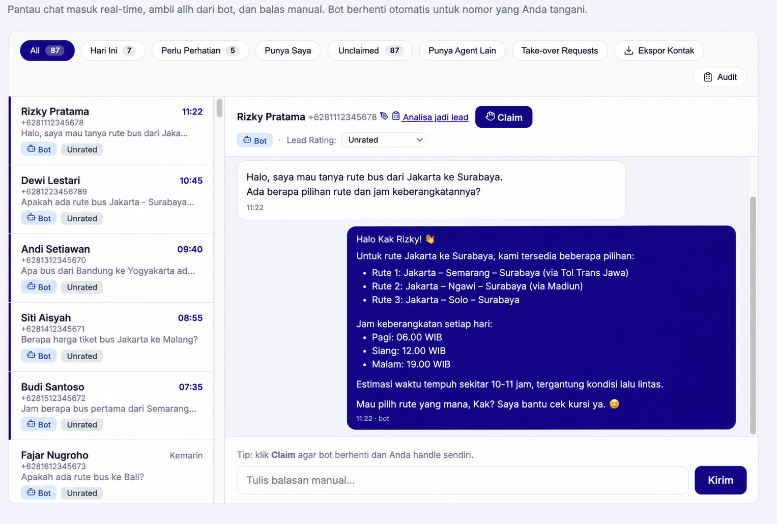 WhatsApp & Website Chatbot